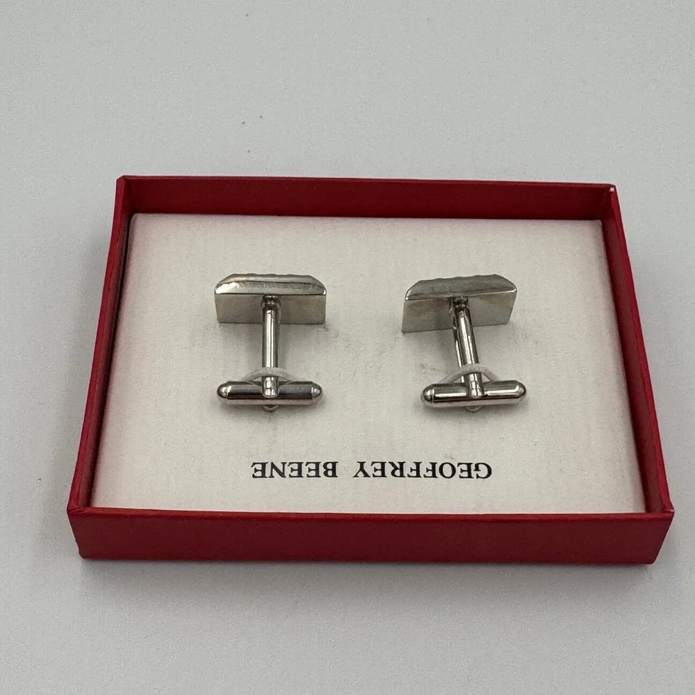 Geoffrey Beene Mens‎ Silver Tone Textured Grid Rectangle Cufflinks 8031-6262/40